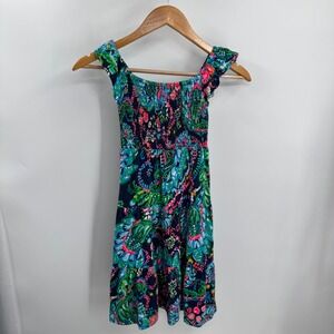 Lilly Pulitzer Mini Jilly Midi Dress Kids Girls S (4) Ocean Smocked Tiered Flowy